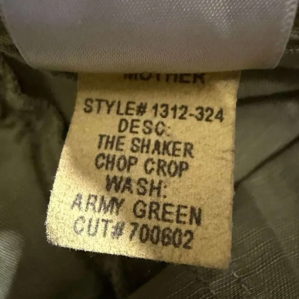 Mother The Shaker Chop Crop Army Green High Rise Pants Raw Hem Boho Preppy Sz 27